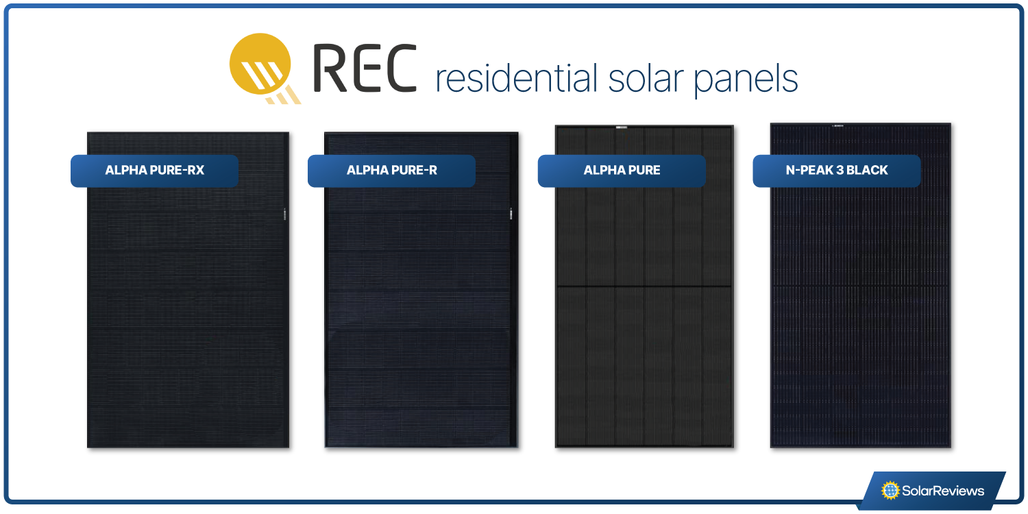REC's Alpha Pure-RX, Alpha Pure R, Alpha Pure, and N-Peak 3 Black panels side by side