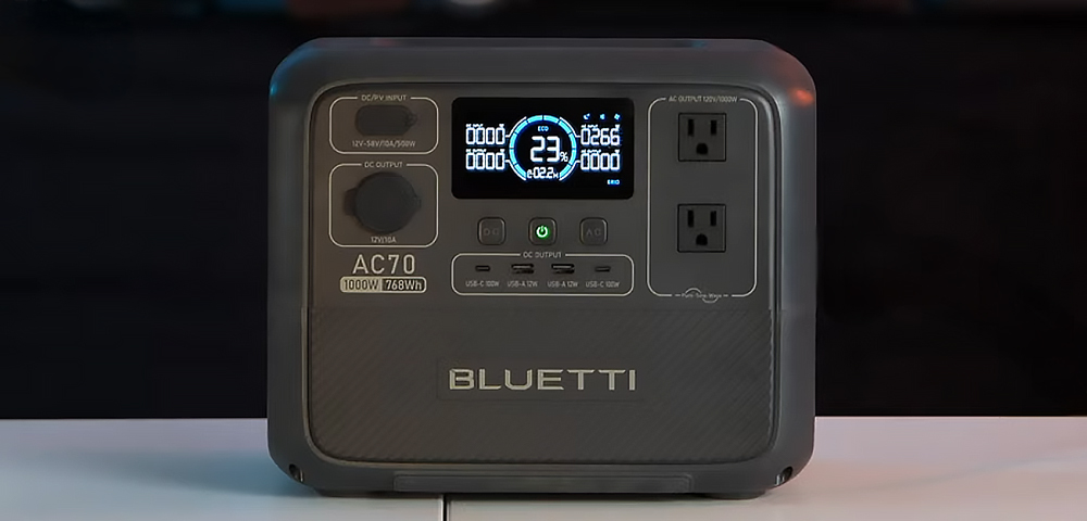 A closeup photograph of the front of the Bluetti AC70