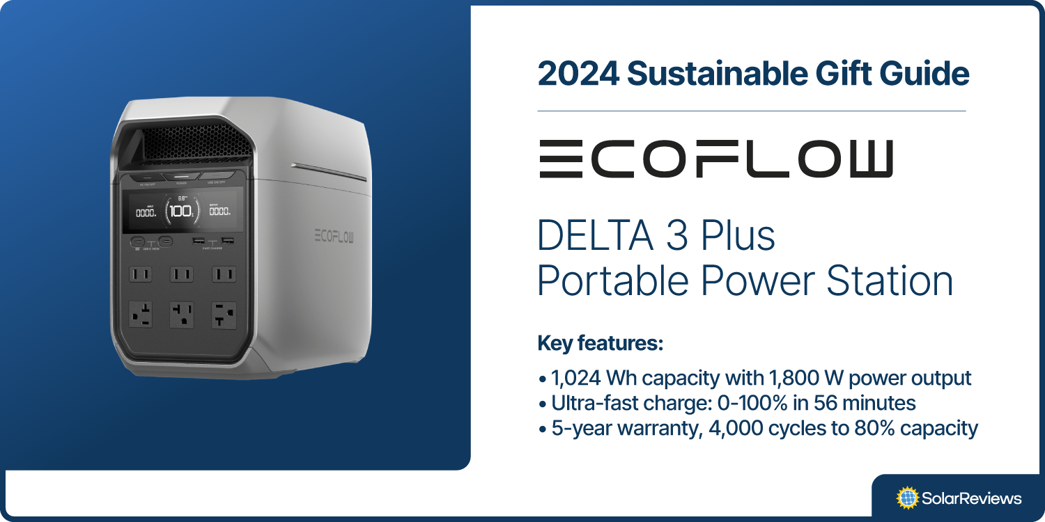 SolarReviews chose the EcoFlow DELTA 3 Plus Portable Power Station for their Sustainable Gift Guide