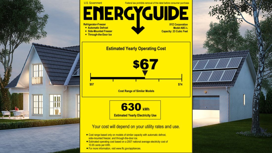 energy guide label over image of house with solar