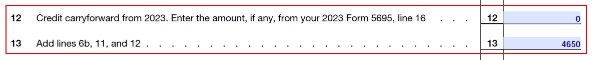 Screenshot of Form 5695 lines 12 and 13