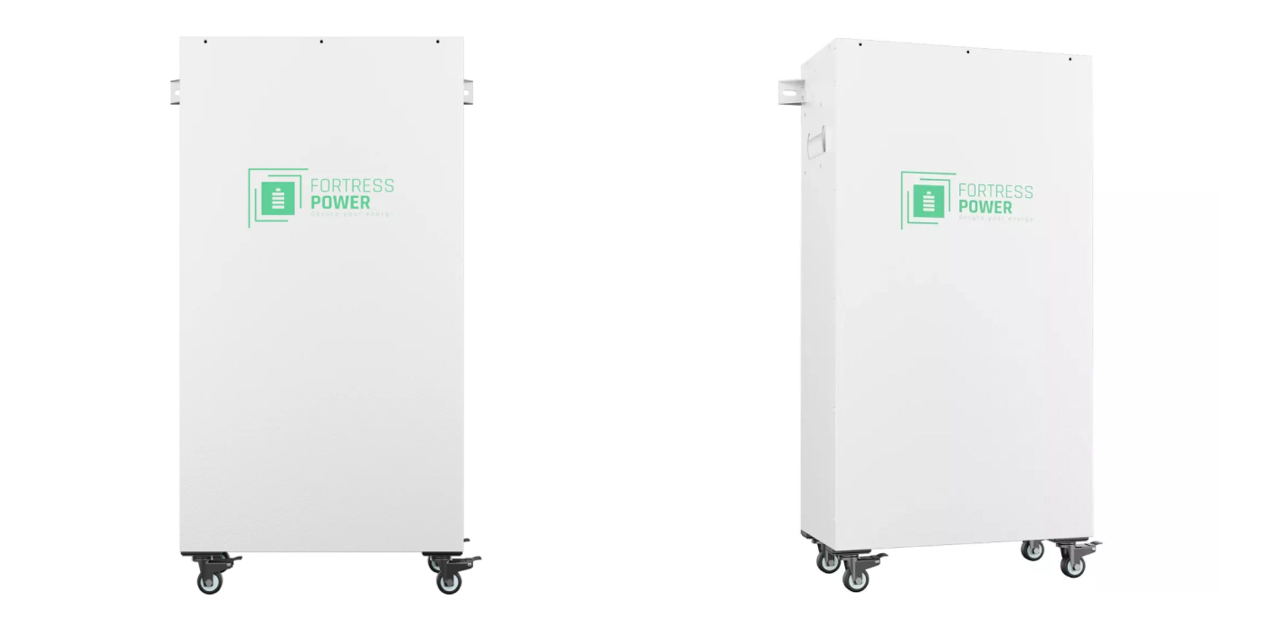 Two views of the Fortress Power LFP-10 Max battery