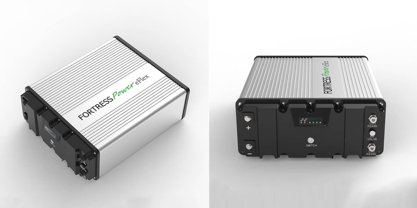 Two views of the Fortress Power eFlex 5.4 battery