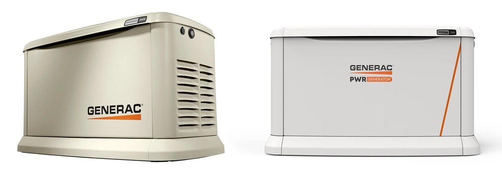 The Generac Guardian 26 kW and PWRgenerator 9 kW side by side.
