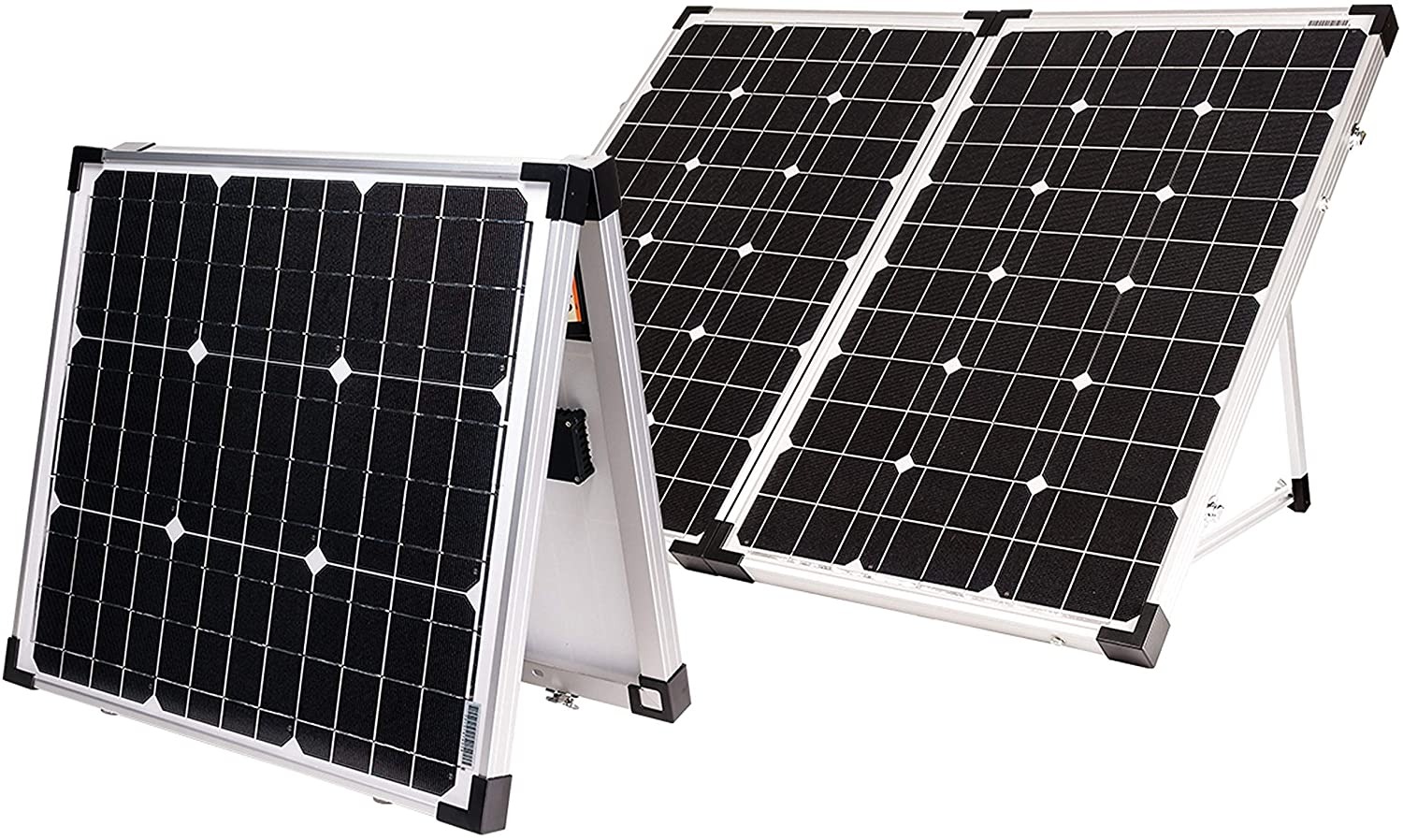 Photo of two Go Power! foldable solar panels on a white background