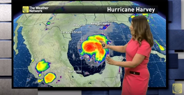 A still from a weather cast about Hurricane Harvey