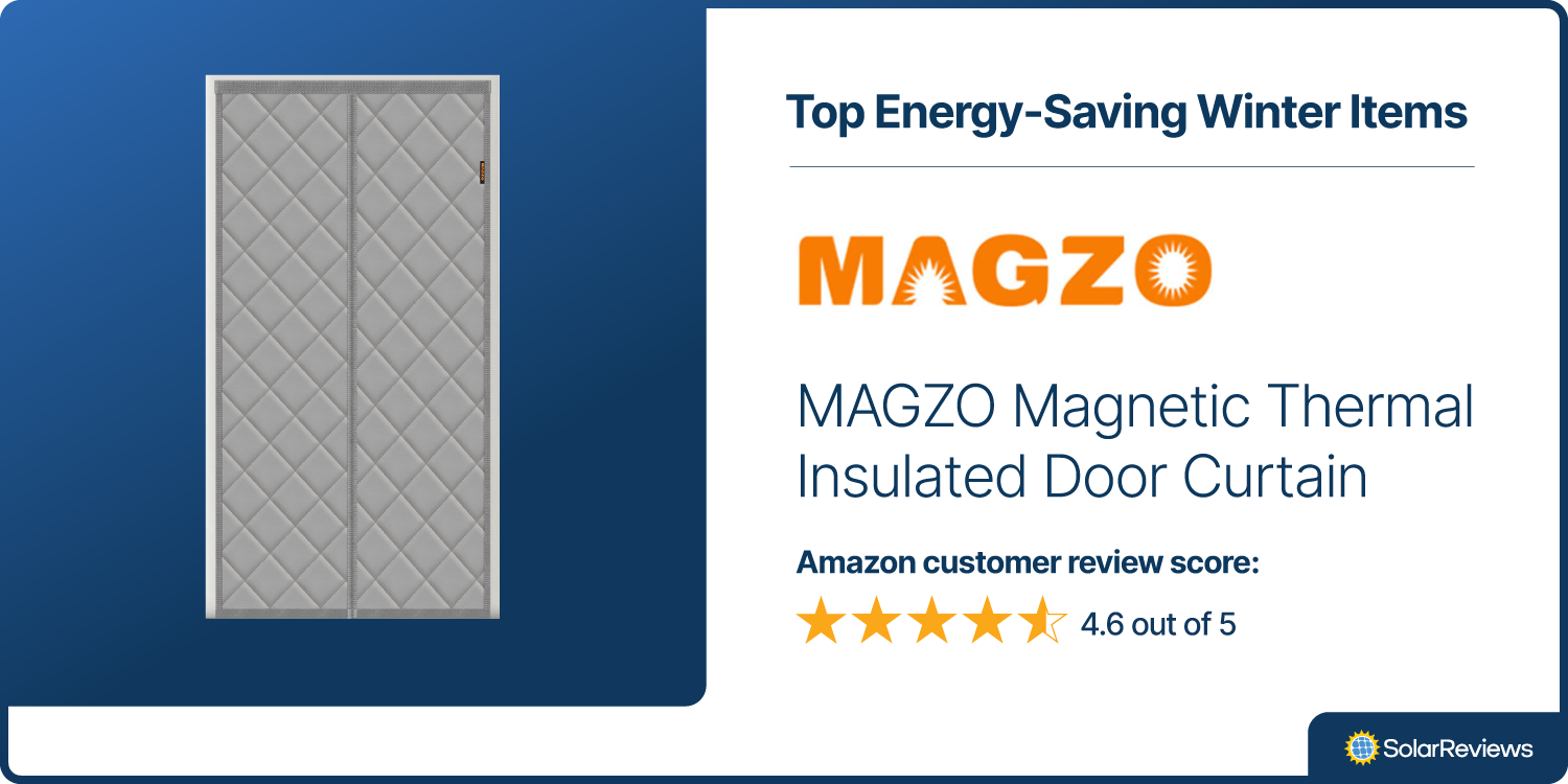 The MAGZO Magnetic Thermal Insulated Door Curtain is one of SolarReviews best energy-saving products for winter with 4.6 out of 5 stars in Amazon customer reviews.