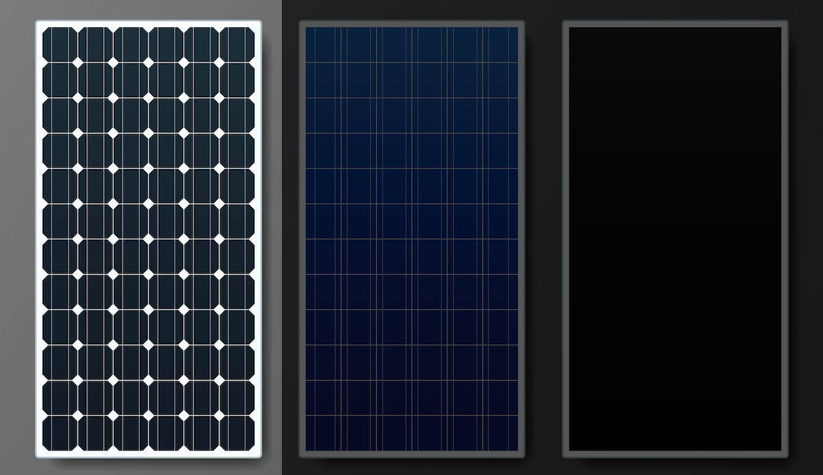 monocrystalline solar panel illustration with other types of solar panels blacked out