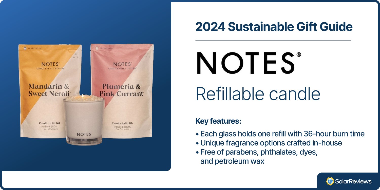 SolarReviews chose the NOTES Refillable Candle kit for their Sustainable gift guide