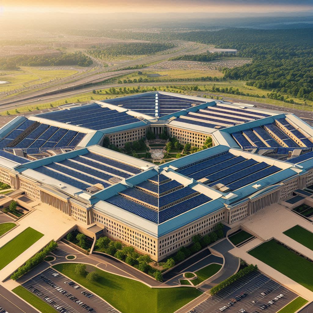 AI-generated image that includes solar panels on the roof of The Pentagon building.