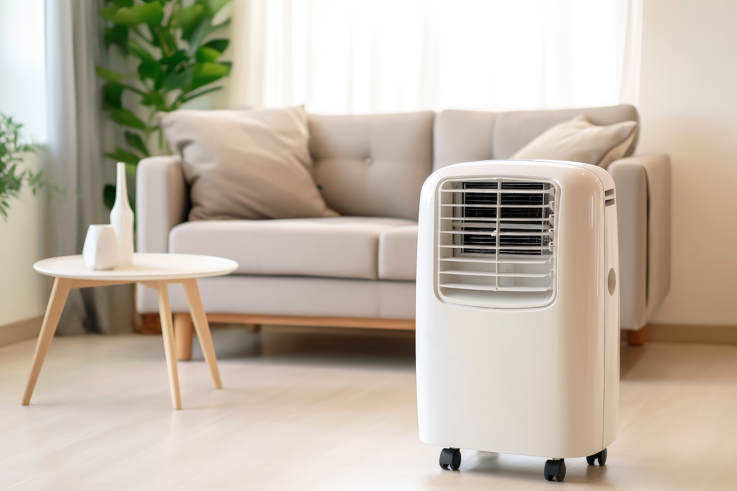 portable air conditioner unit in a living room