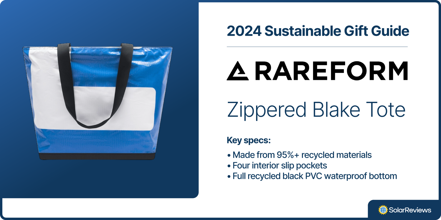 SolarReviews chose the Rareform Zippered Blake Tote for their 2024 Sustainable Gift Guide