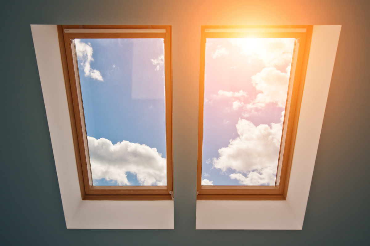 skylight in the ceiling looking at sunny day