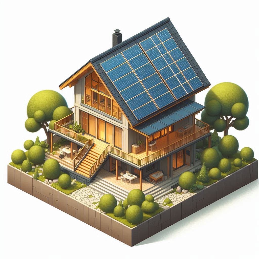 An AI-generated image of a home with solar panels on its roof