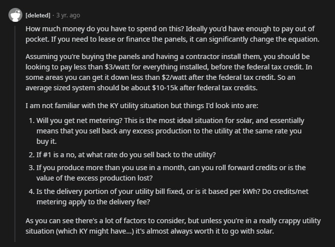 reddit answer about solar panels