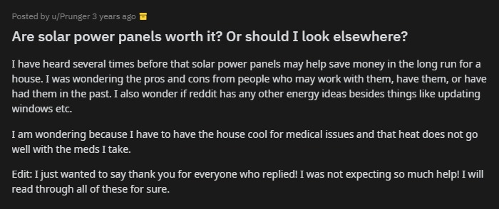 reddit question about solar panels