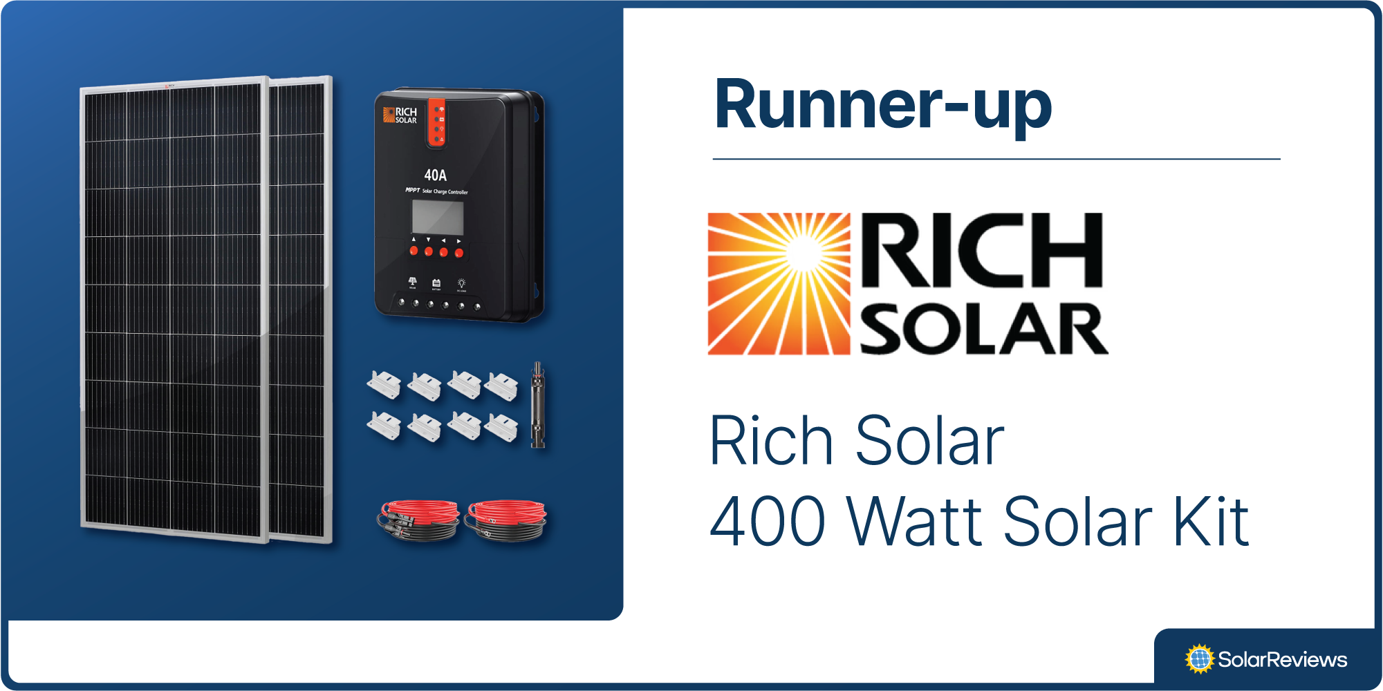 SolarReviews ranks the Rich Solar 400 Watt Solar Kit as the runner-up for best RV solar panel kit