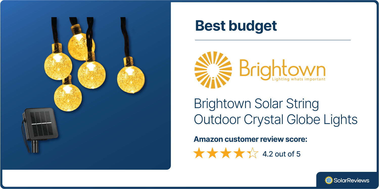 Image of Brightown Solar String Outdoor Crystal Globe Lights, our best budget pick for solar string lights with a 4.2 out of 5 star Amazon Customer Review Score.