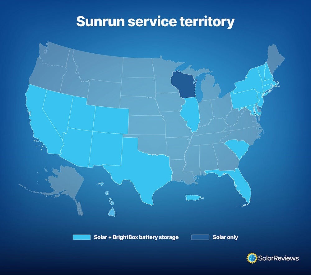 A map showing Sunrun’s locations and states served.