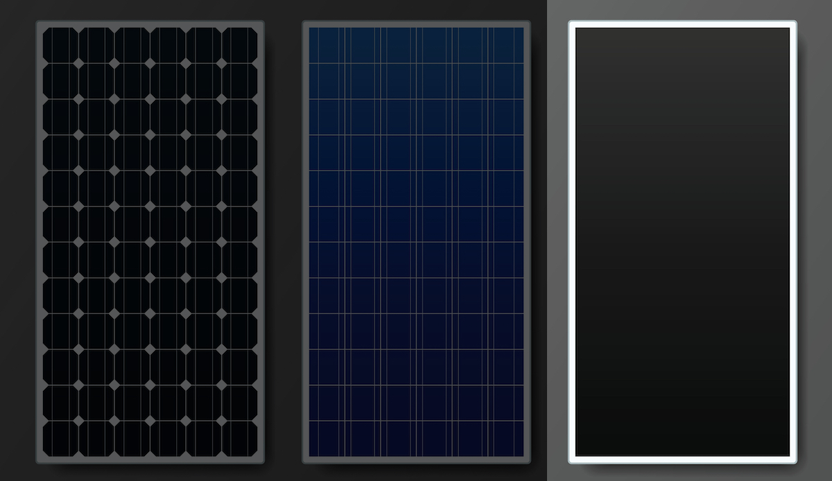 thin film solar panel illustration with other types of solar panels blacked out