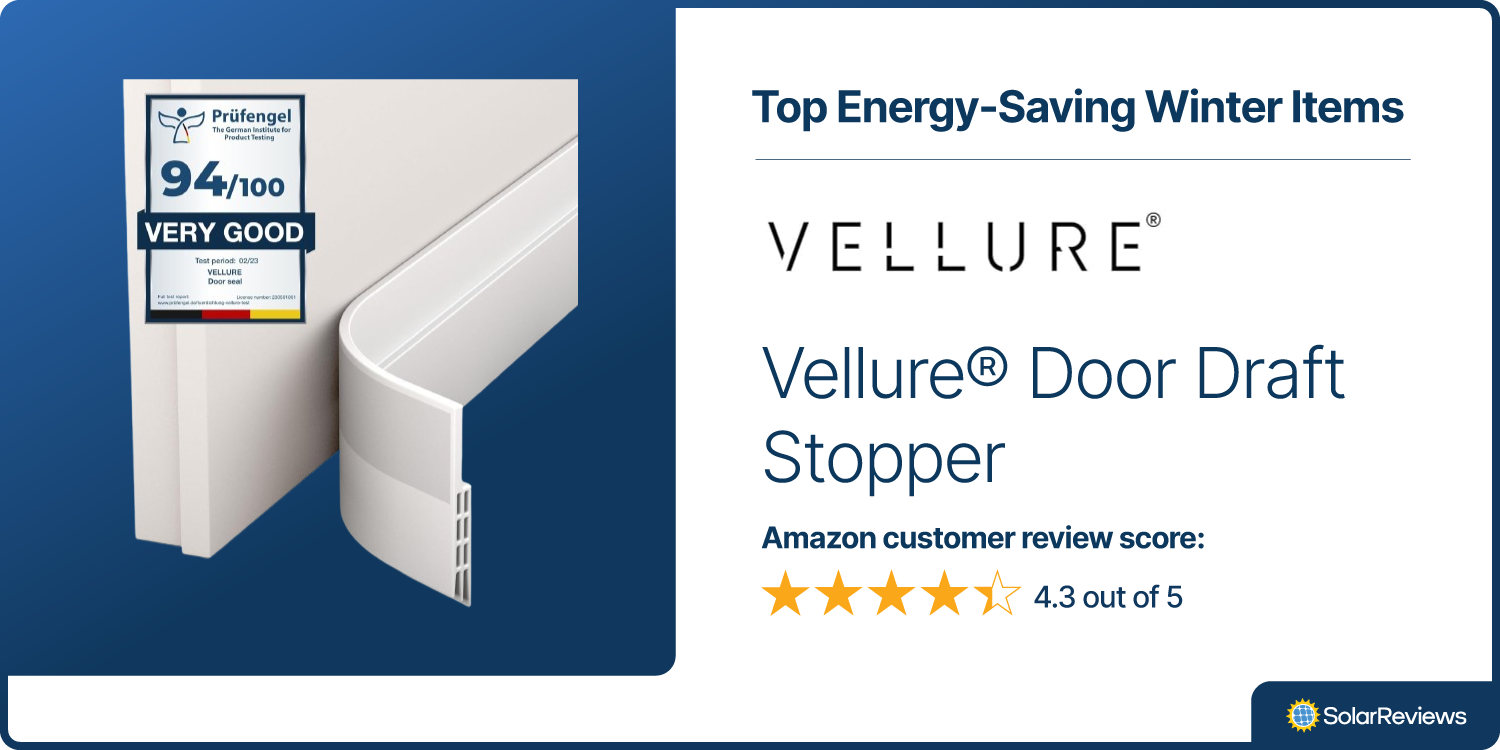 The Vellure Door Draft Stopper is one of SolarReviews best energy saving products for winter with 4.3 out of 5 stars in Amazon customer reviews.